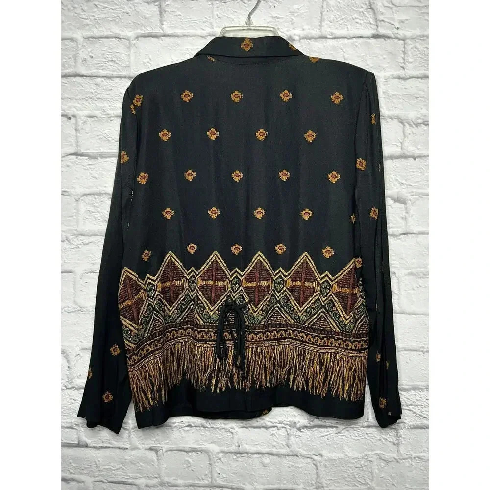 Vintage 90s TR Bentley button up printed blouse shirt long sleeve size 14. - Picture 5 of 7
